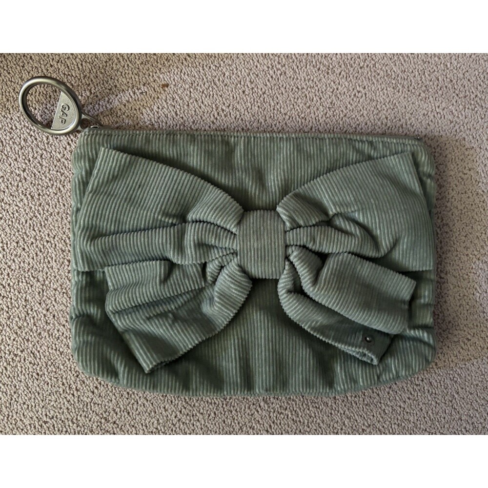 Vintage GAP Corduroy Clutch Bag w Large Bow Sage Green Cottagecore
